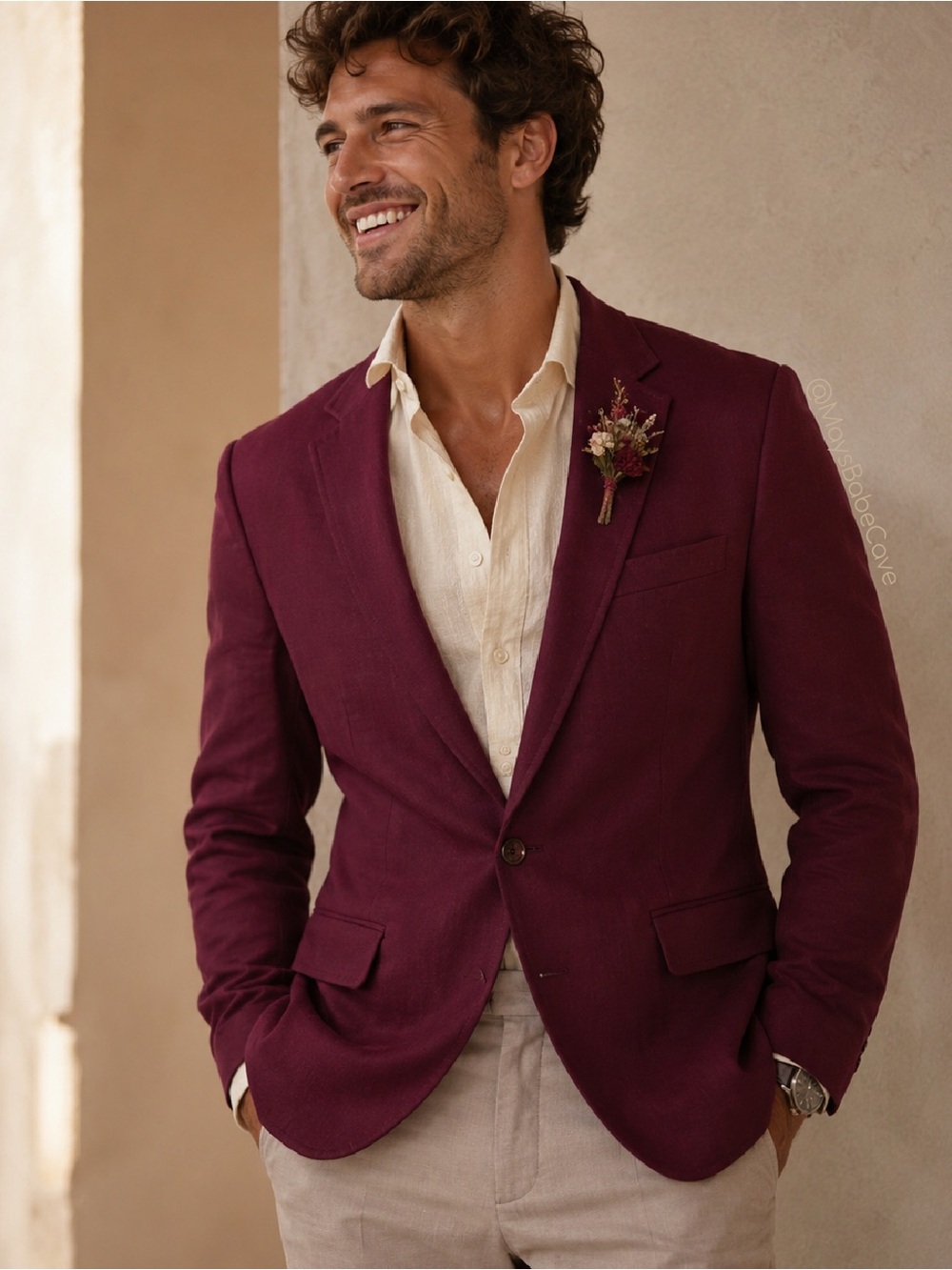 ASOS Design Men's Linen Blend Burgundy Skinny Suit Blazer